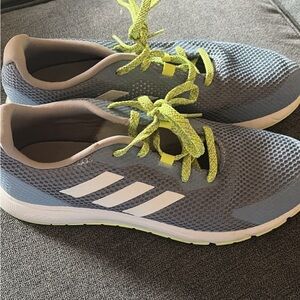 adidas Light Gray Athletic Sneakers with Neon Lime Laces